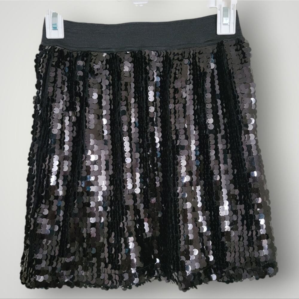 Pink Rose Black Sequin Skirt Size Small S Holiday New Years Party Elastic Band